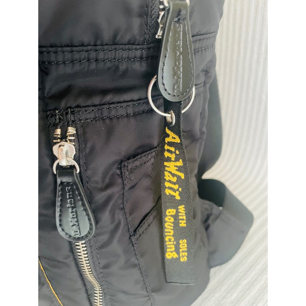 Dr. Martens Black Nylon Quilted Backpack Yellow Lining AirWair Logo Bag - Picture 5 of 14